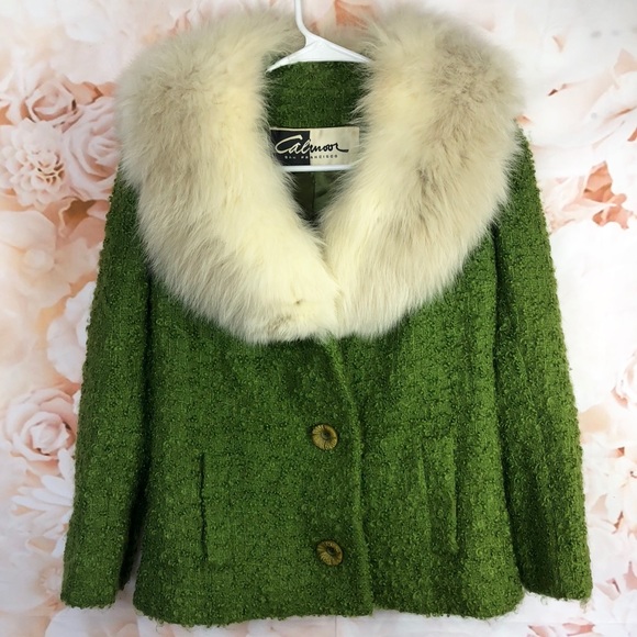 Fox Jackets & Blazers - Arctic fox fur collar jacket green white size S